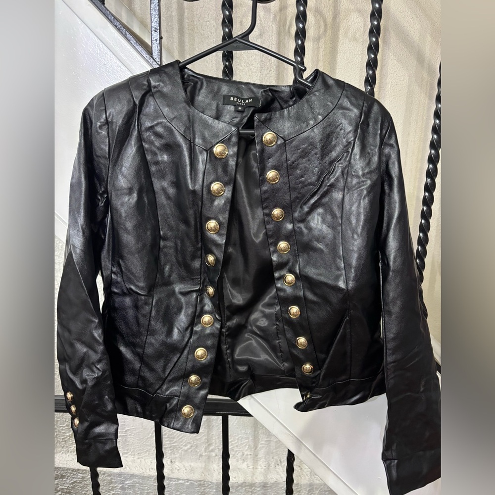 Beulah Black Leather Jacket with Gold Accents